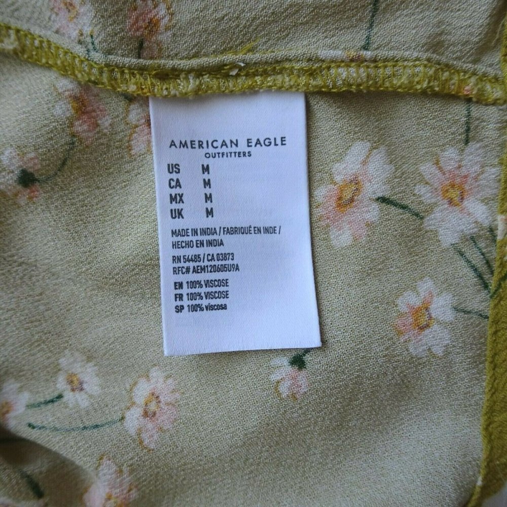 American Eagle Women's Dress V-Neck Floral Bohemian Short Shirred Casual Size M - Picture 10 of 12